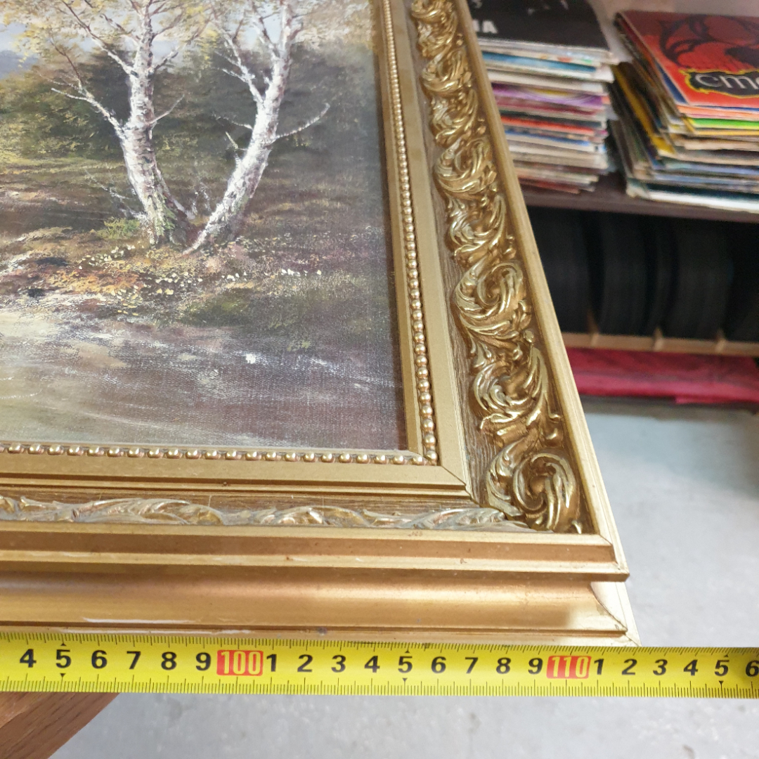Картина "Осенняя река", размер полотна 100 х 59 см. Репринт на фанере.. Картинка 16